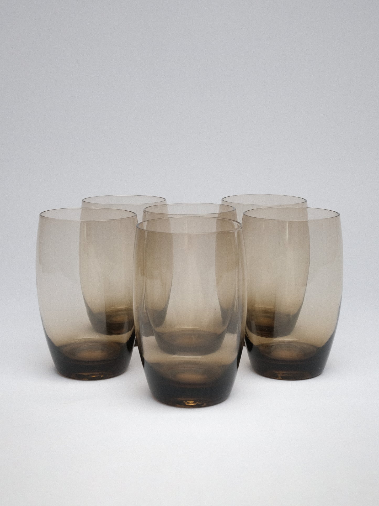 Smoky Glass Barrel Tumblers Soft Curve MCM Style (c. 1970s–80s) Set of 6