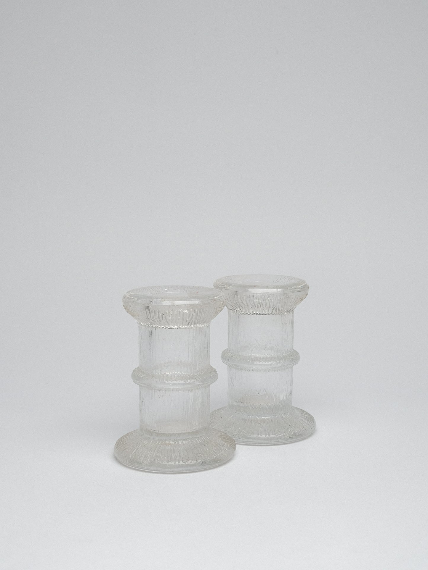 Pair of Textured Clear Glass Candle Holders Bark Style (c. 1960s–80s)
