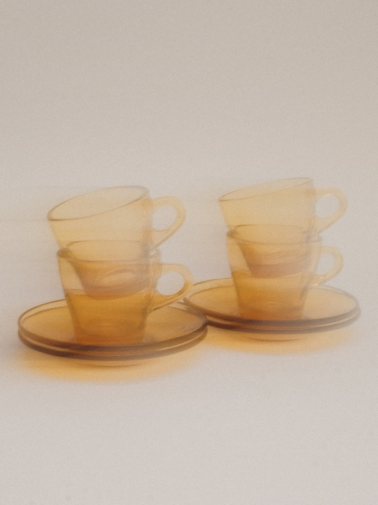 Amber Glass Espresso Cups + Plates Set of 4
