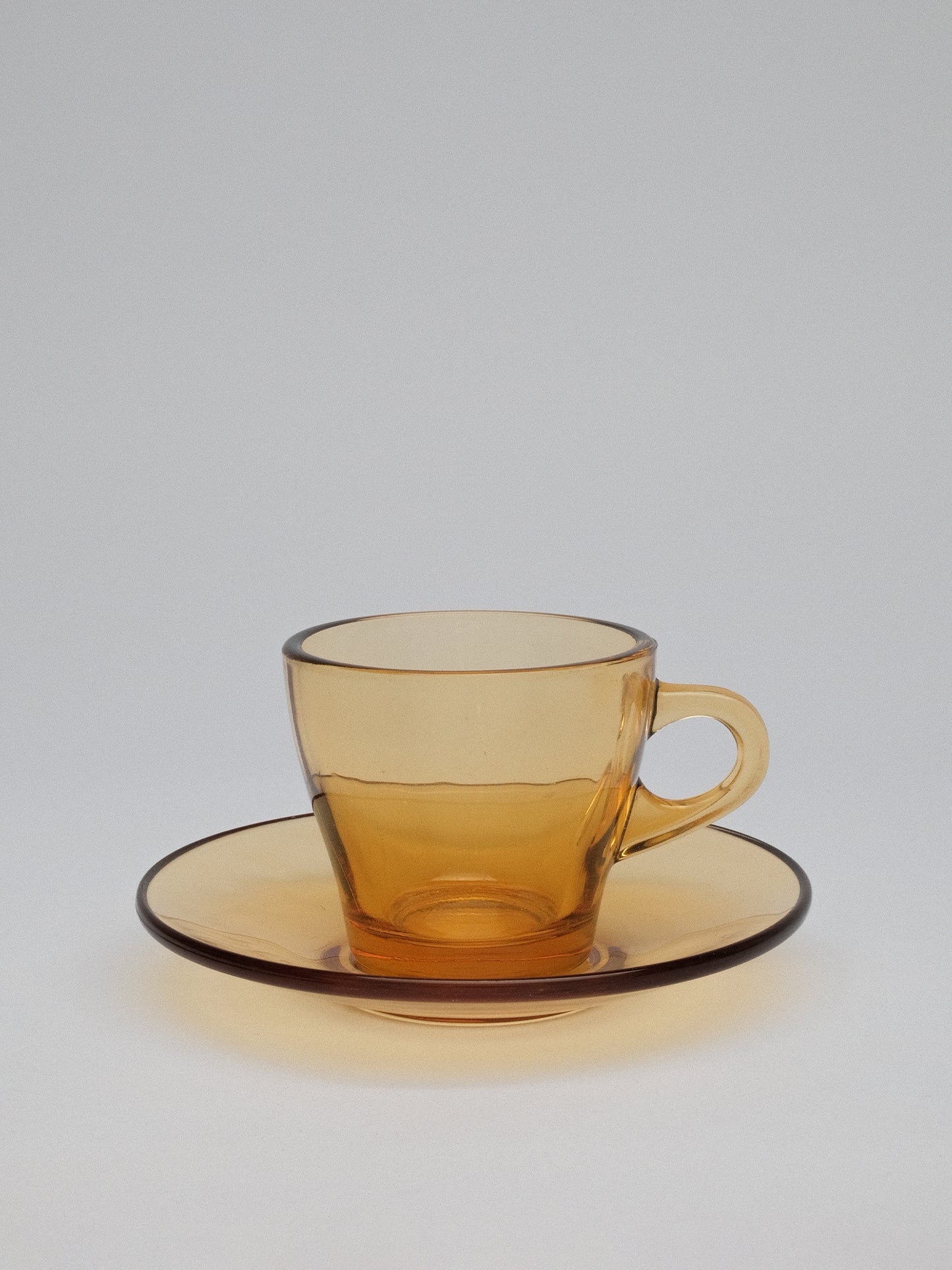 Amber Glass Espresso Cups + Plates Set of 4