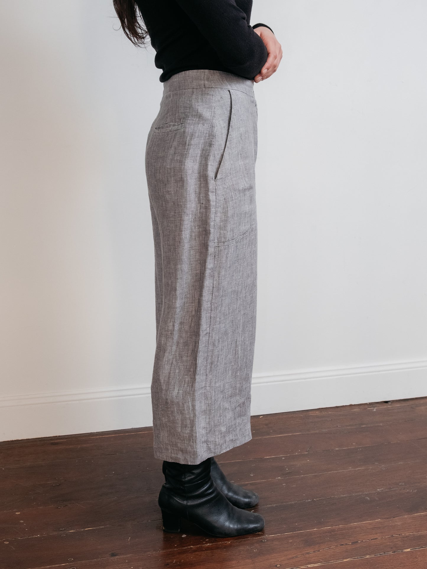 Linen Culotte Pantalon Light Grey 28"