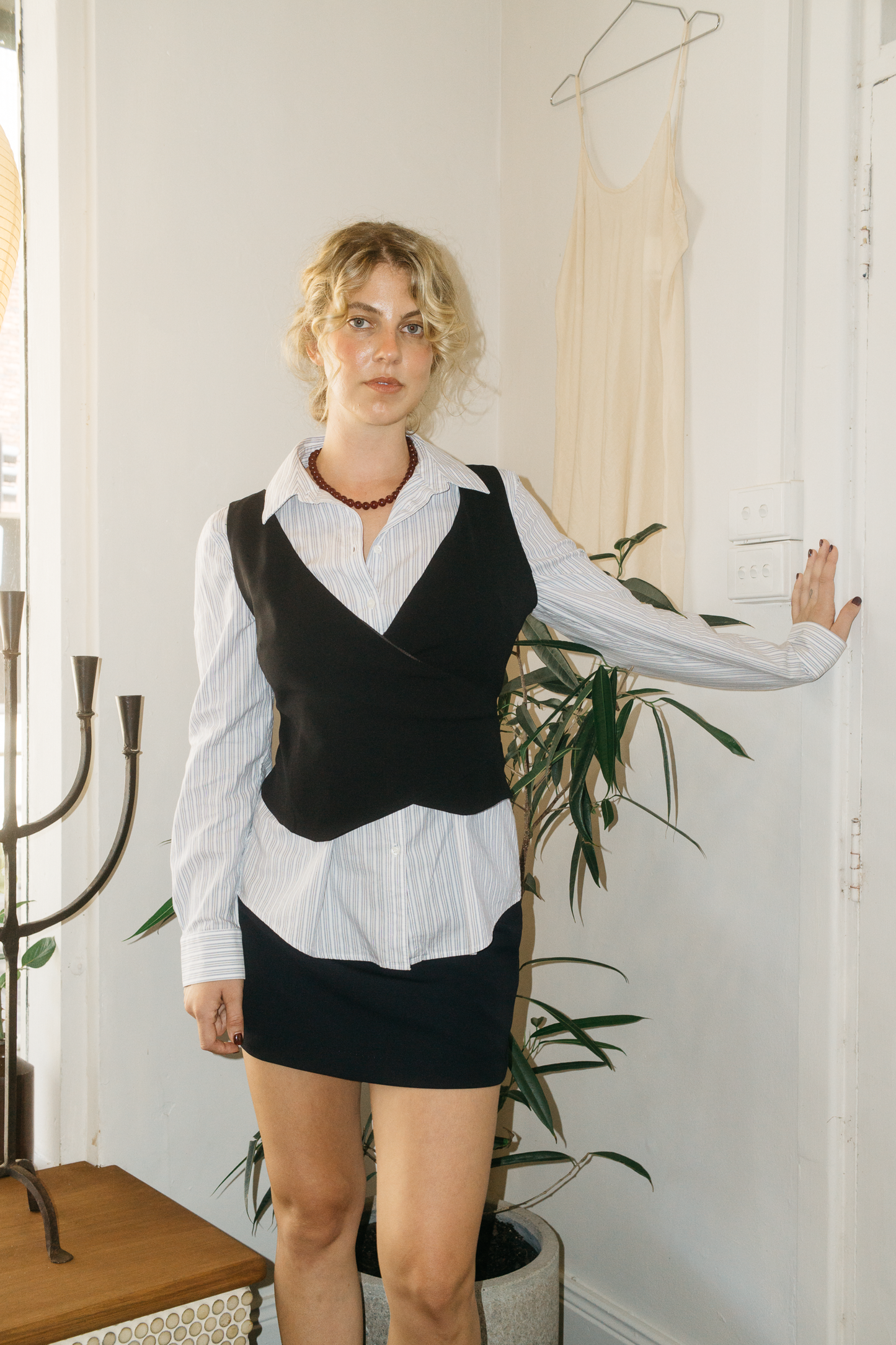 Wrap Wool Waistcoat Black S-M