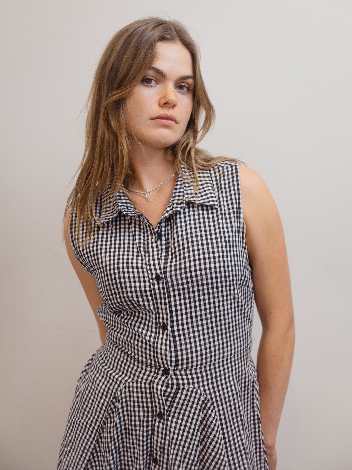 Picnic Tie Dress Houndstooth S-M