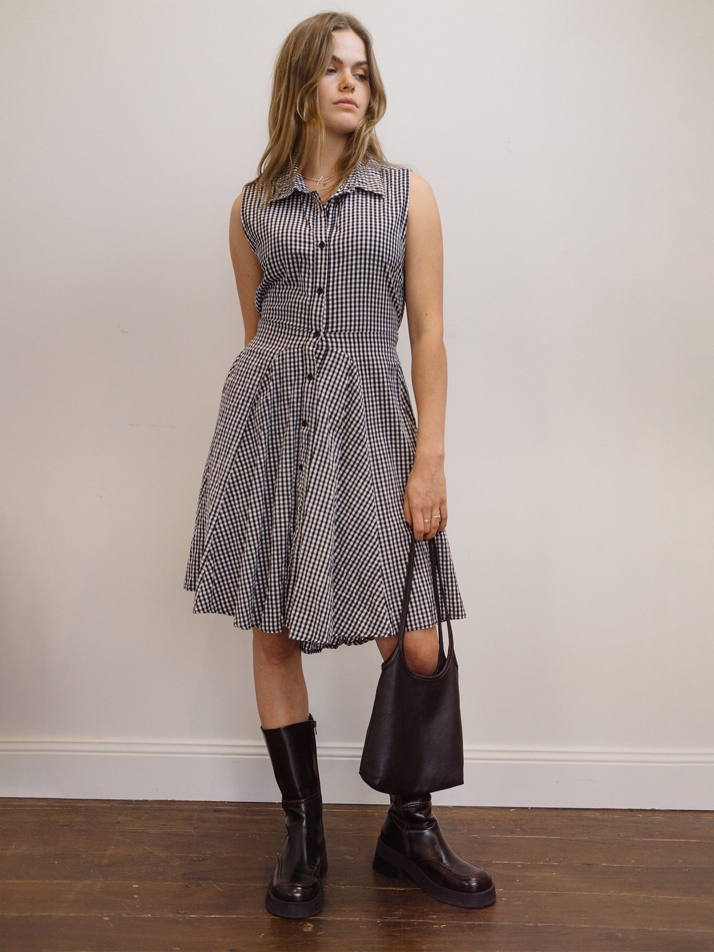 Picnic Tie Dress Houndstooth S-M