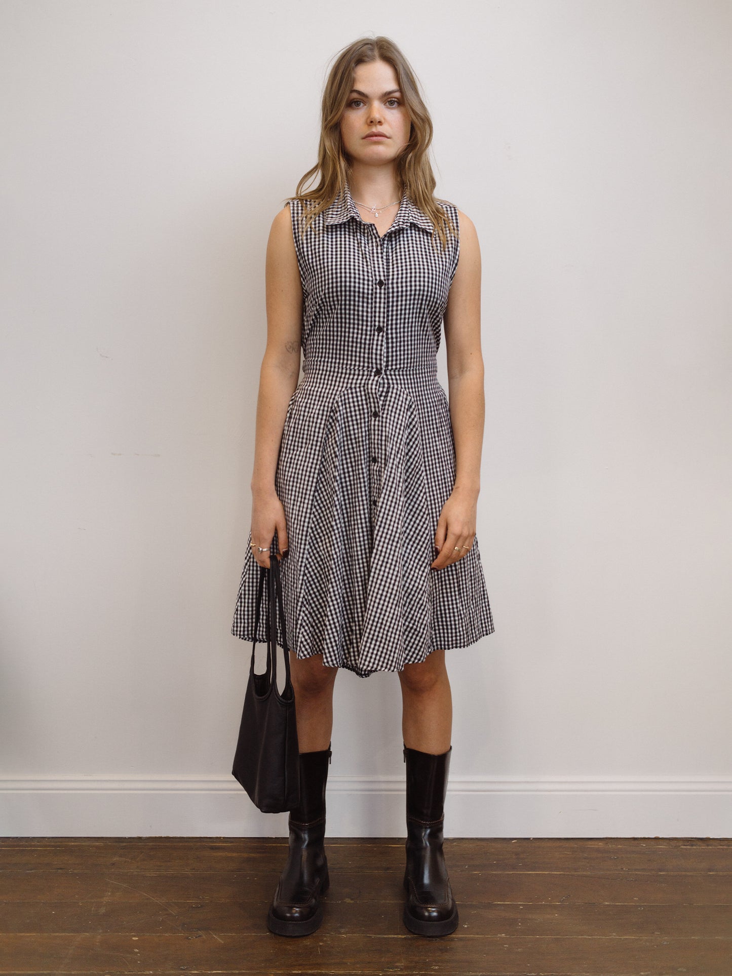 Picnic Tie Dress Houndstooth S-M