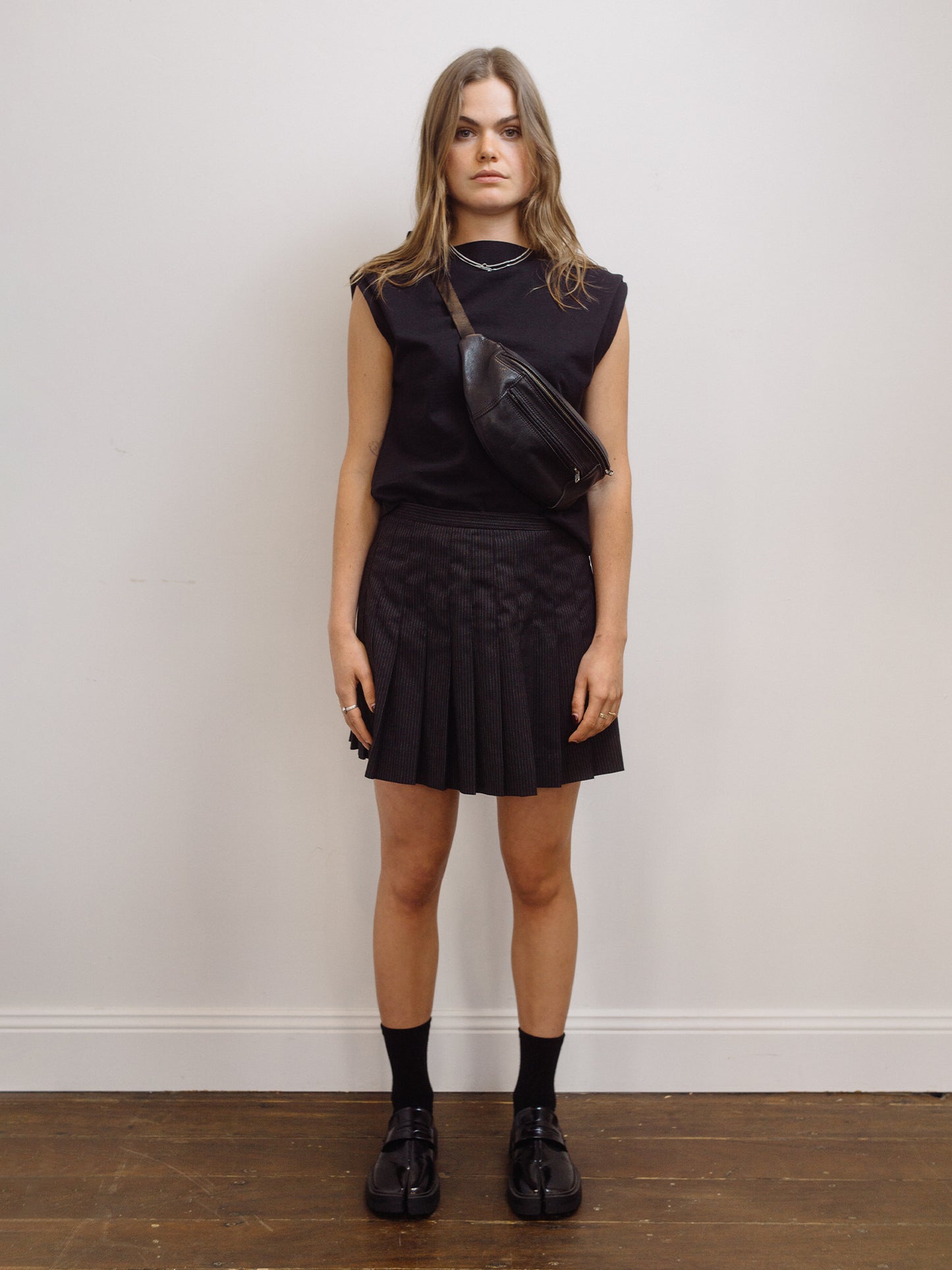 Pleat Skirt Pinstripe Midnight 30"