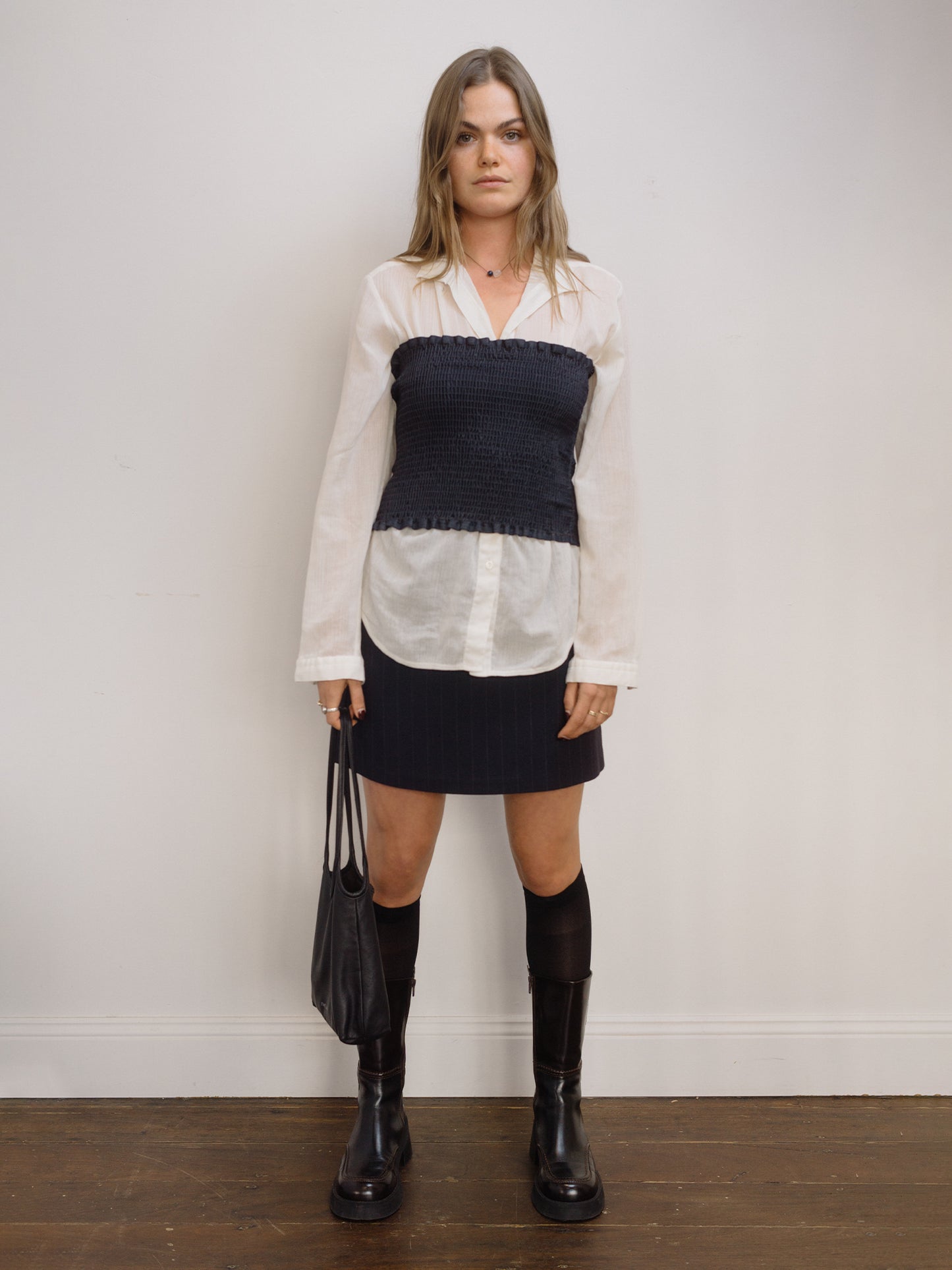 Pinstripe Mini Skirt Navy 28"