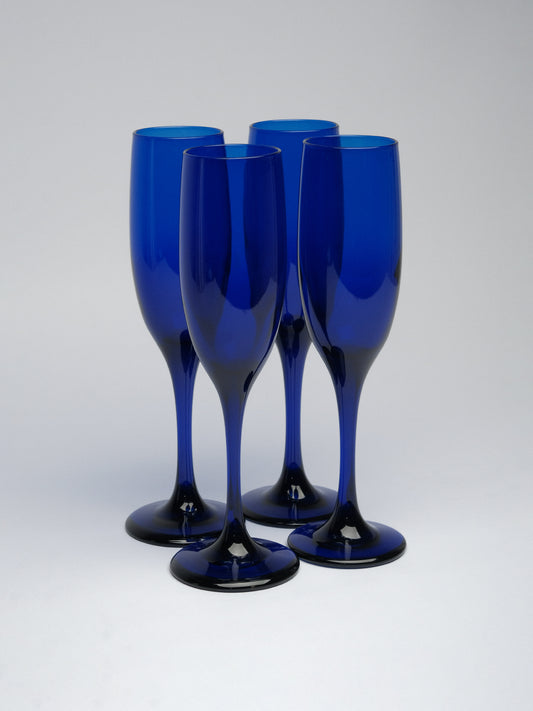 Cobalt Blue Thick Glass Flutes Set of 4