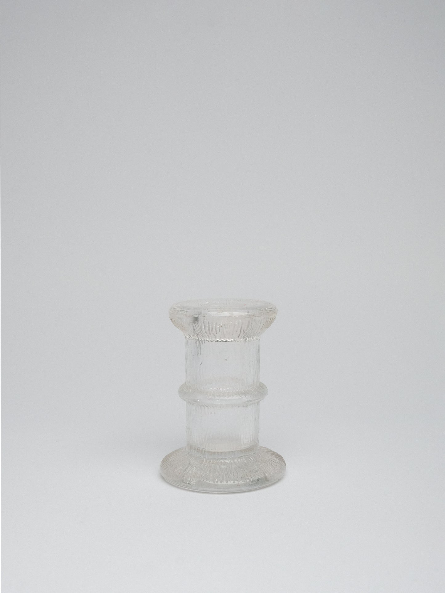 Pair of Textured Clear Glass Candle Holders Bark Style (c. 1960s–80s)