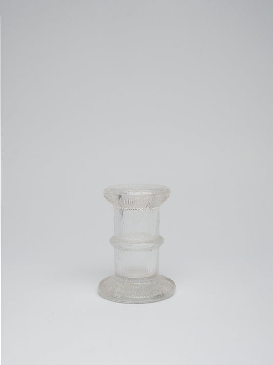 Pair of Textured Clear Glass Candle Holders Bark Style (c. 1960s–80s)