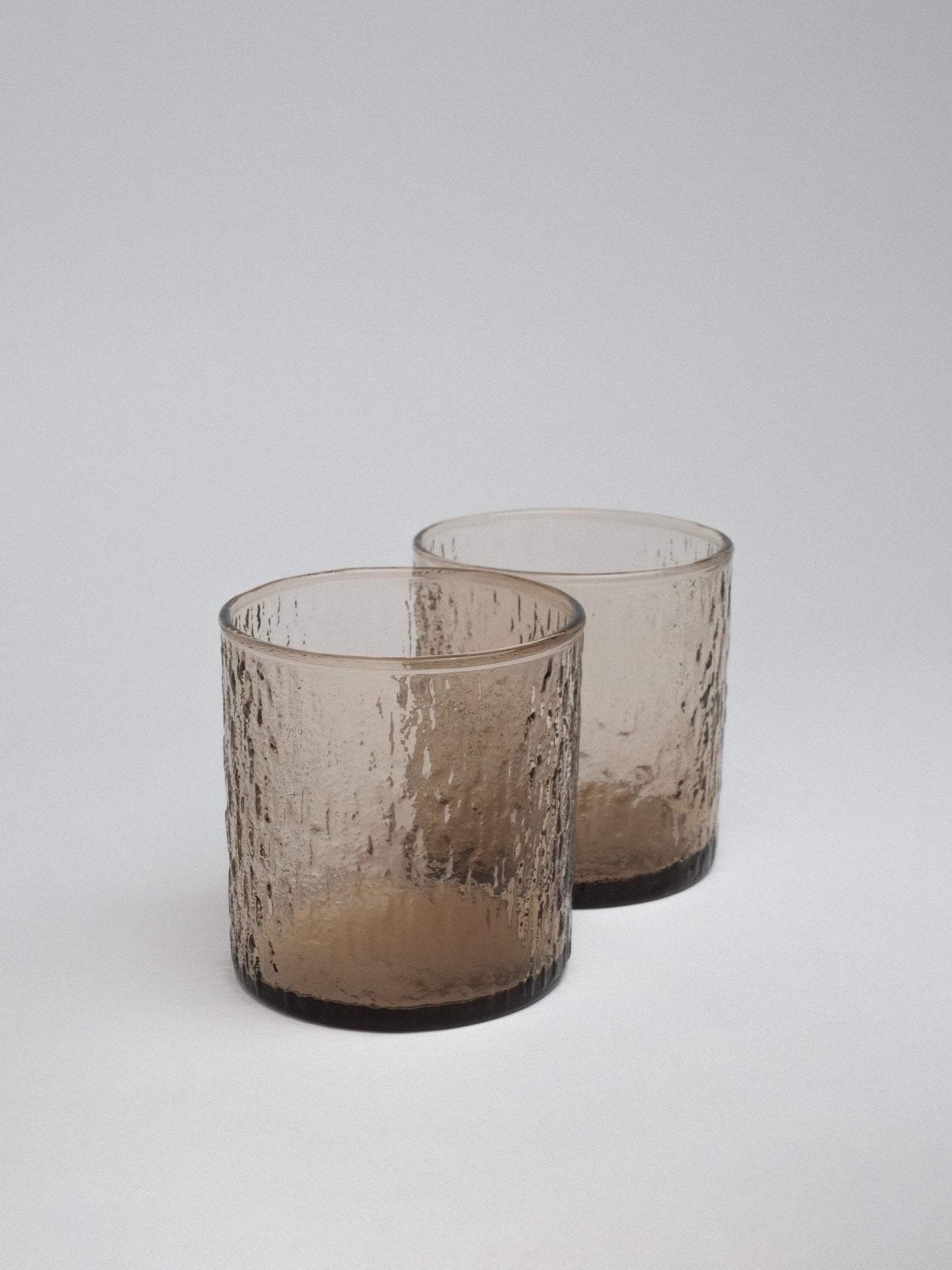 Crown Corning “Kaaru” Bark-Textured Tumblers Smokey Glass Set of 4