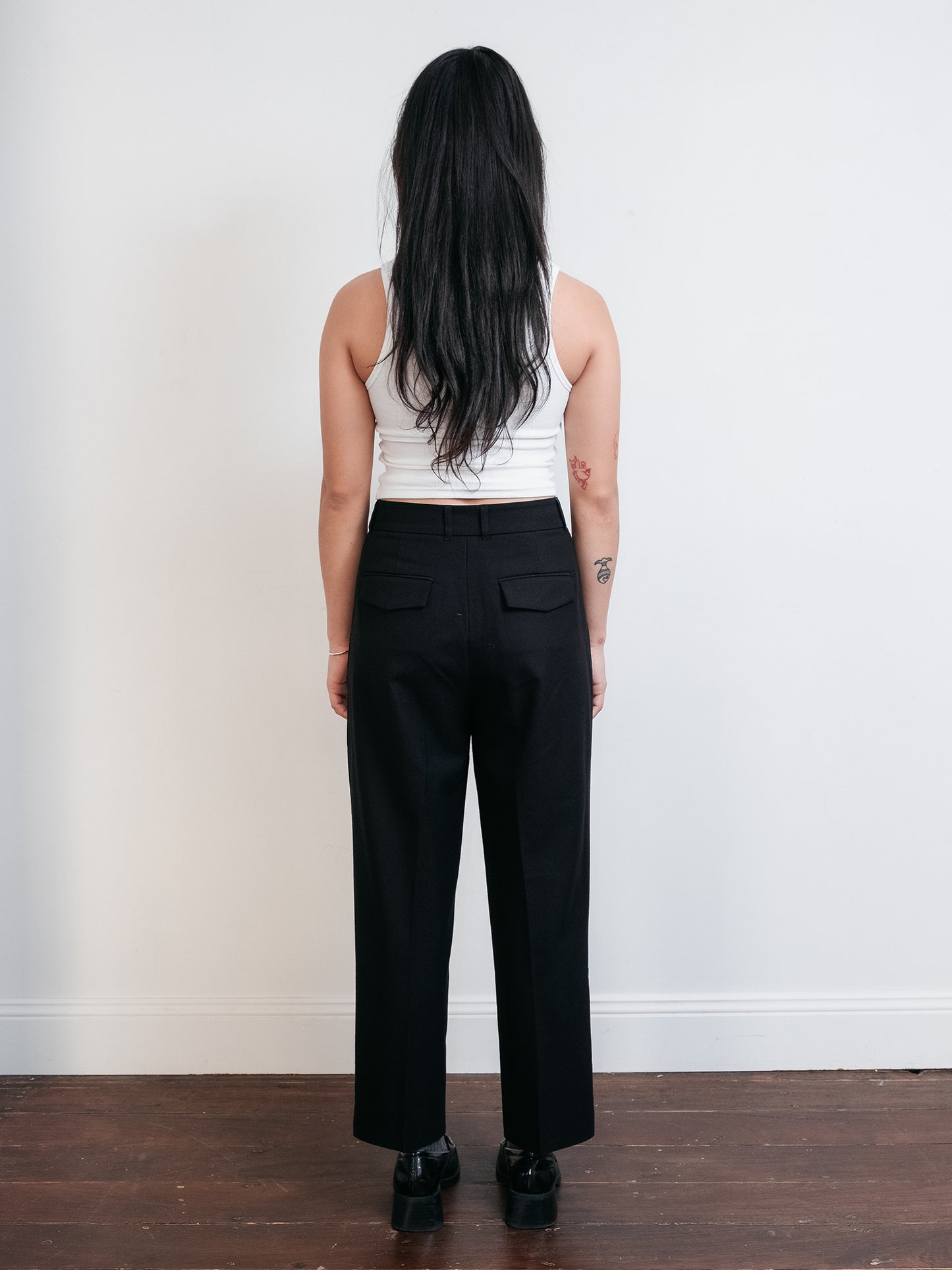 Cropped Pleat Pantalon Black 24"