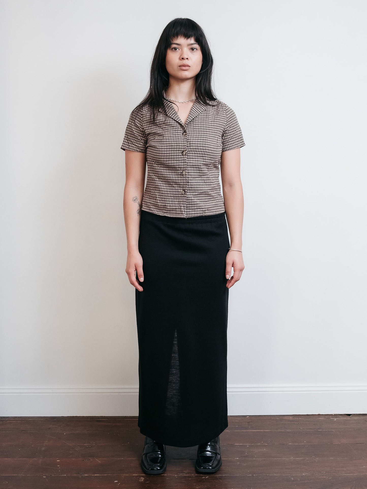 Wool Mid Length Split Skirt Black S-M
