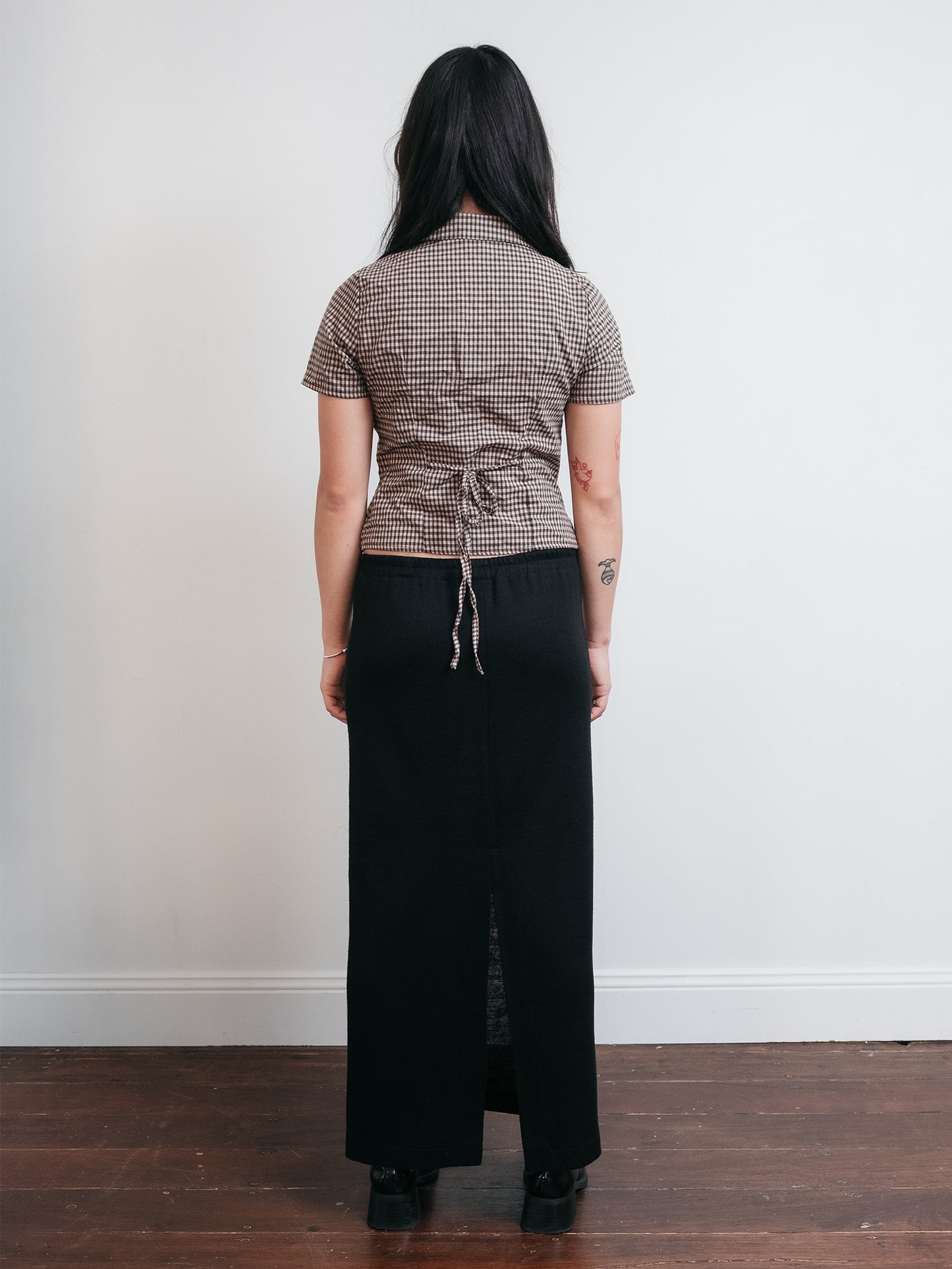 Wool Mid Length Split Skirt Black S-M