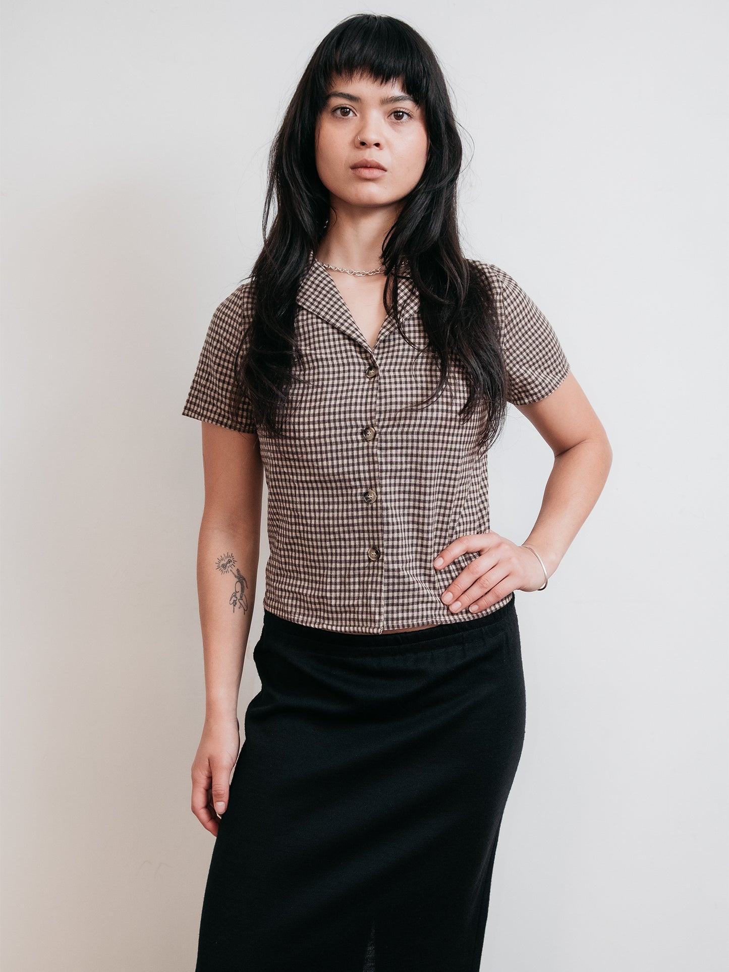 Wool Mid Length Split Skirt Black S-M