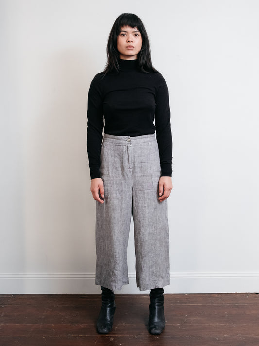 Linen Culotte Pantalon Light Grey 28"