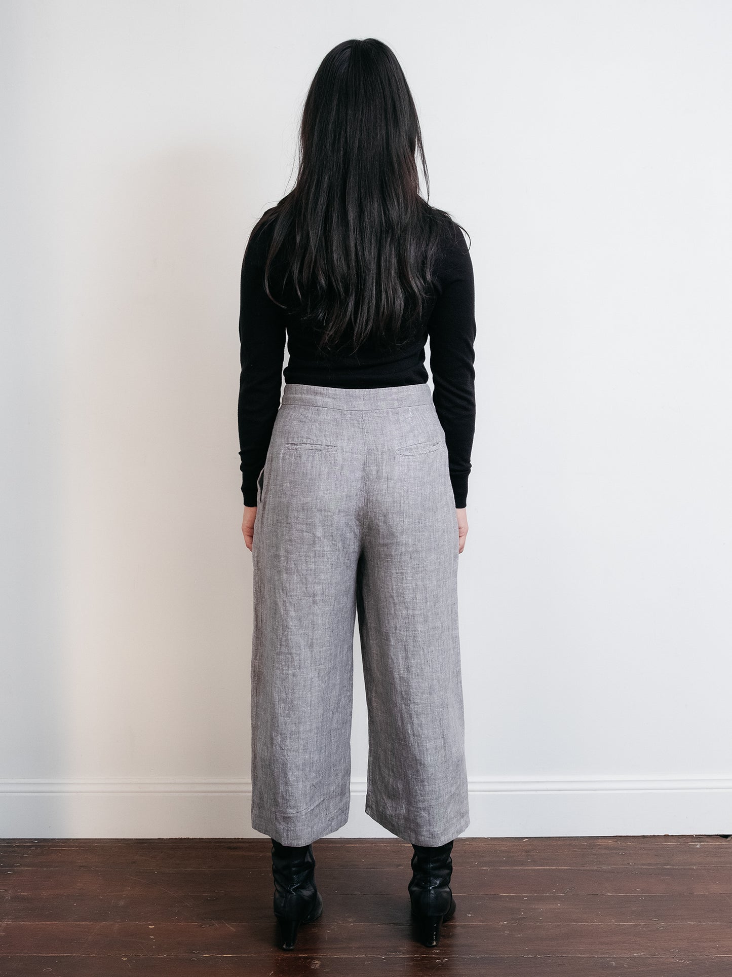 Linen Culotte Pantalon Light Grey 28"