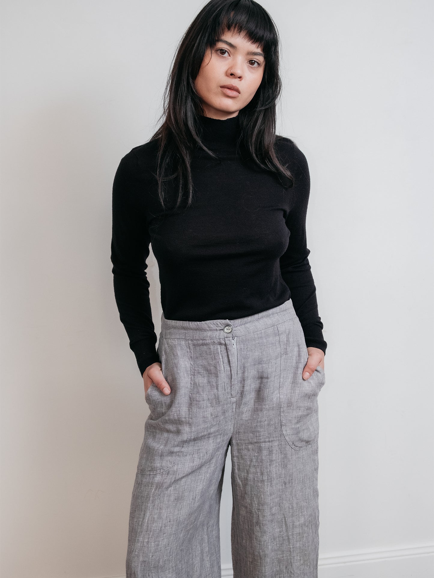 Linen Culotte Pantalon Light Grey 28"