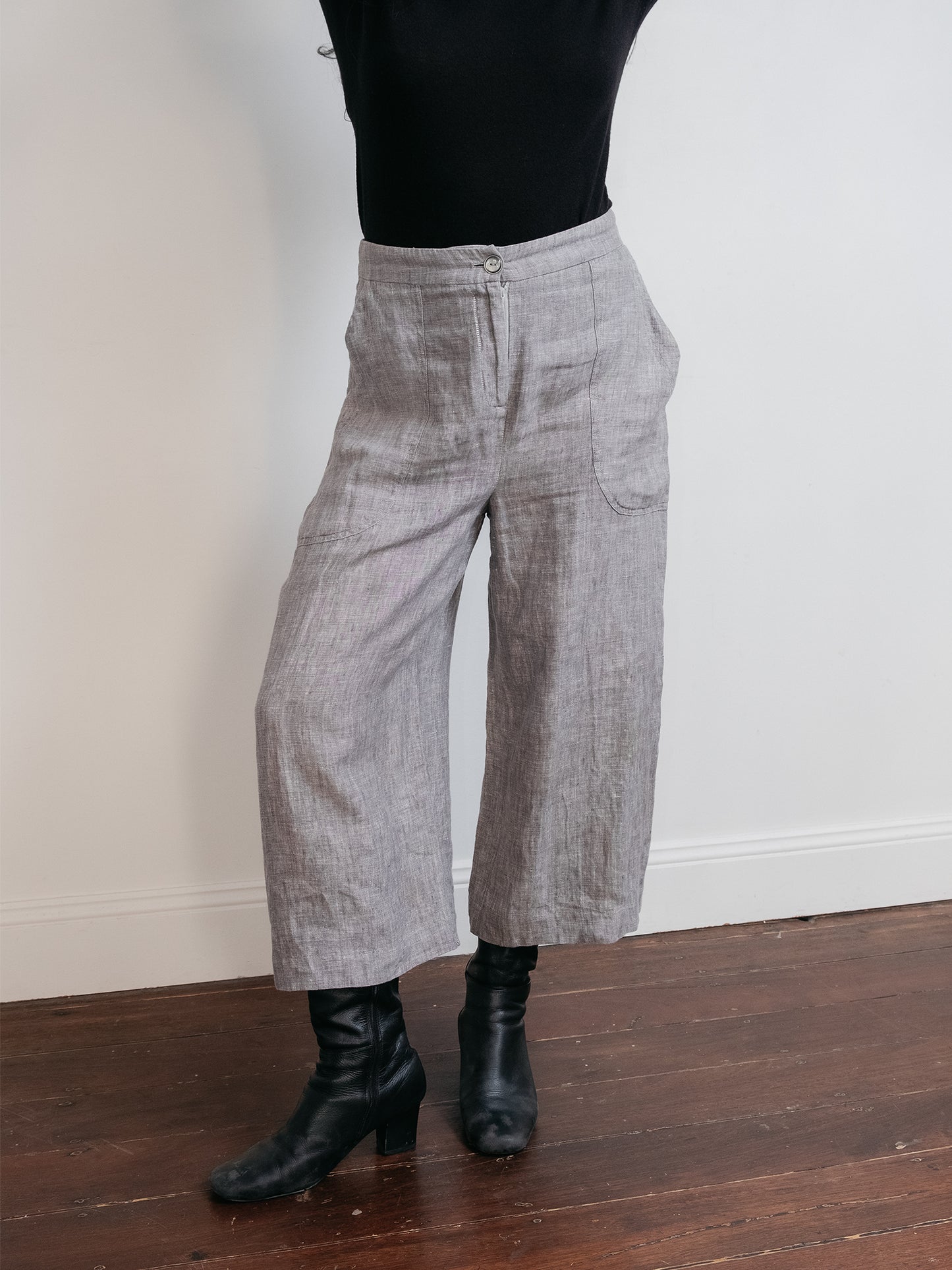 Linen Culotte Pantalon Light Grey 28"