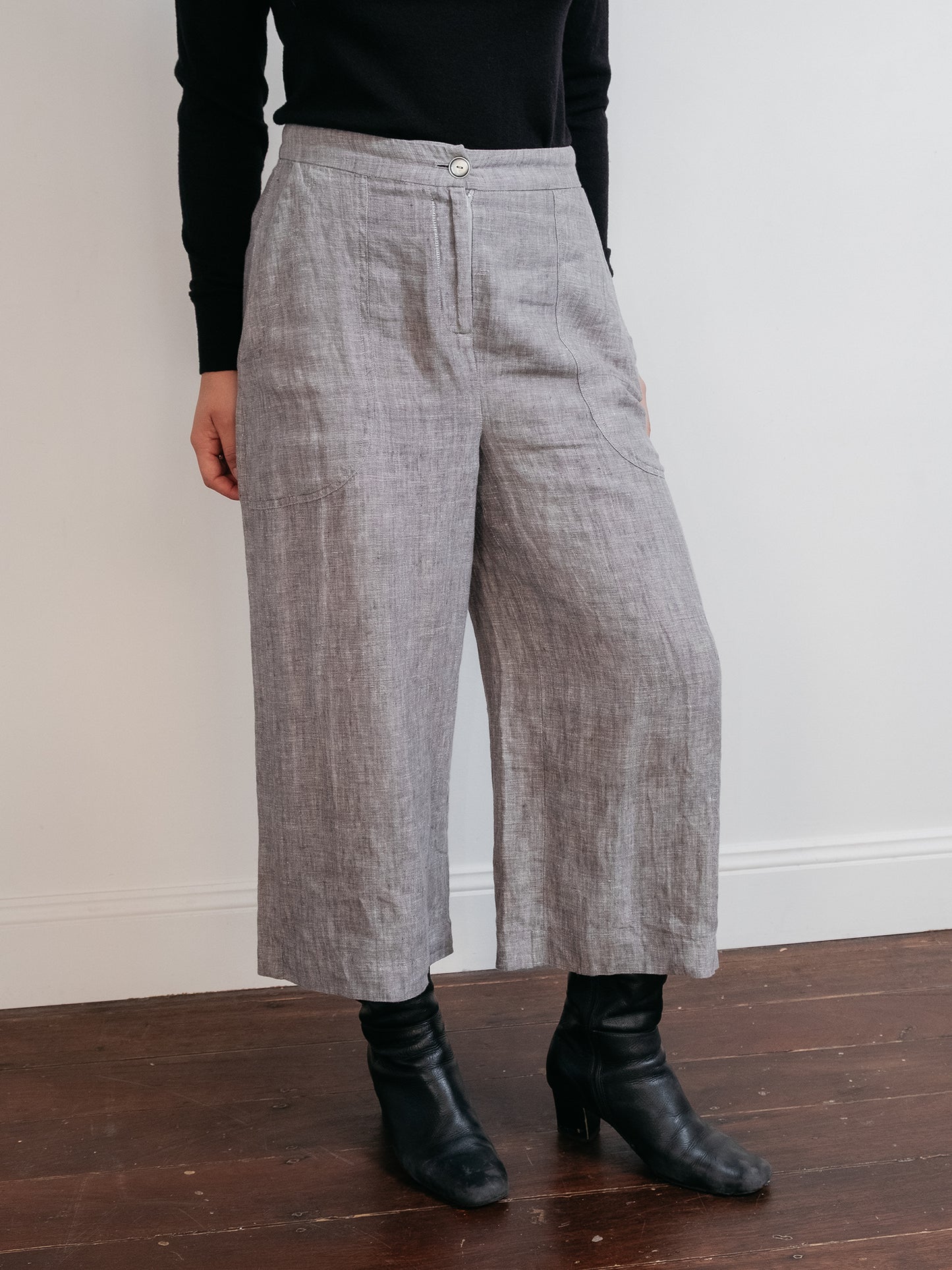 Linen Culotte Pantalon Light Grey 28"