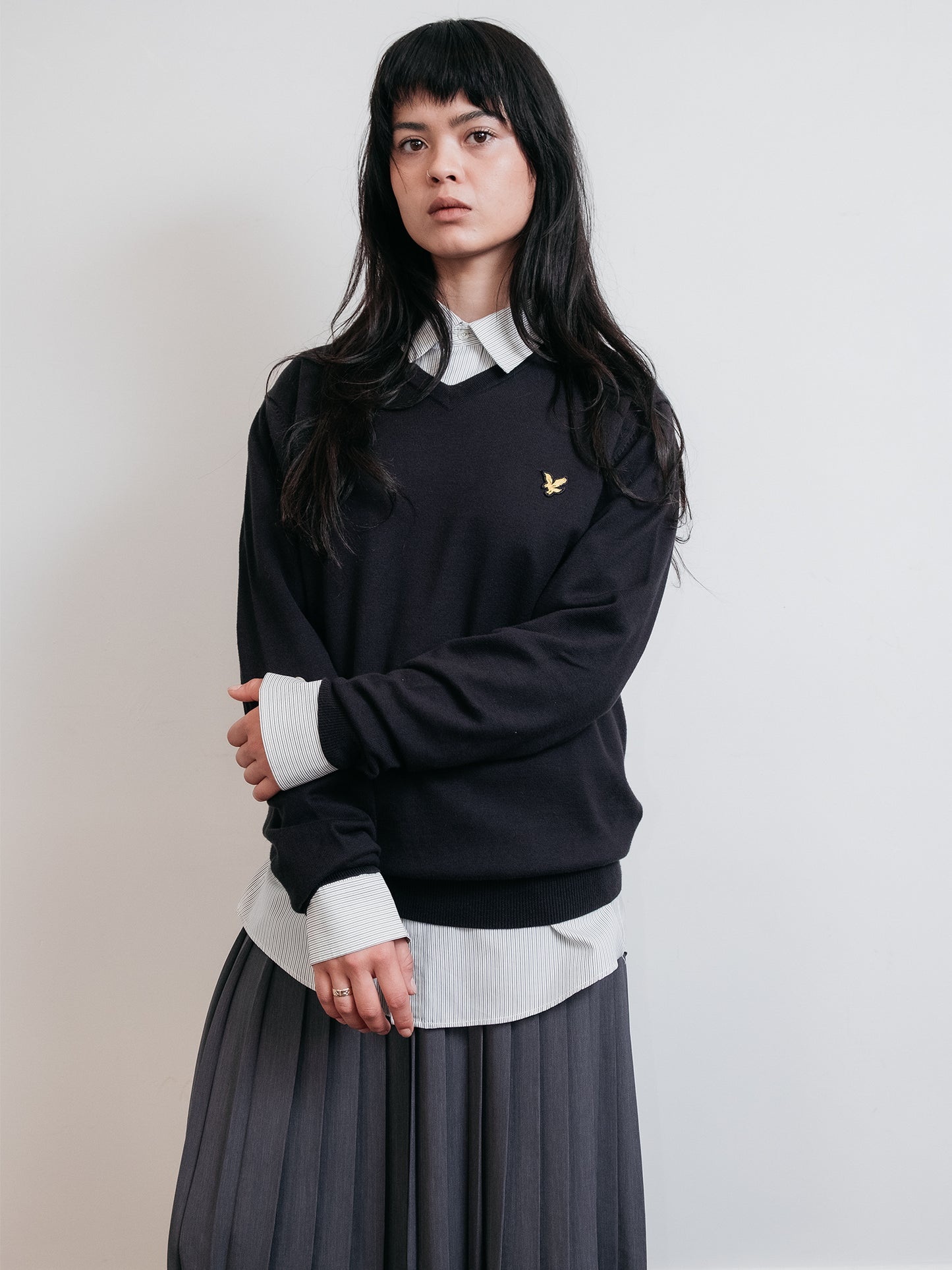 Cotton V-Neck Sweater Black M-L