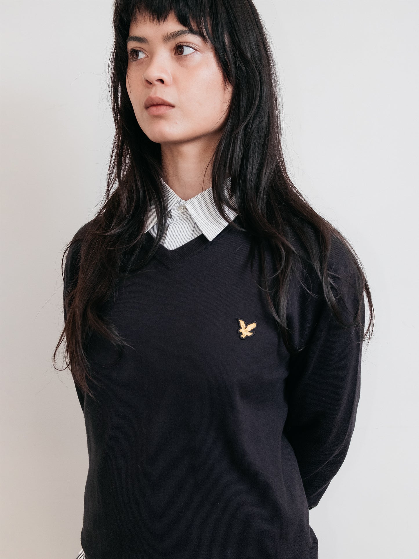 Cotton V-Neck Sweater Black M-L