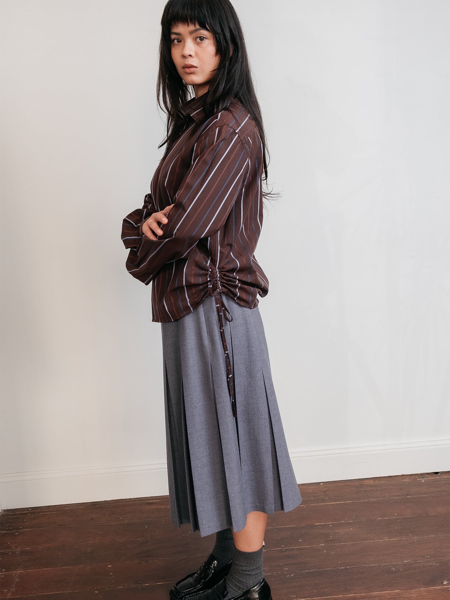 Un Upcycled Tie Shirt 1/1 Choc Stripe S-M