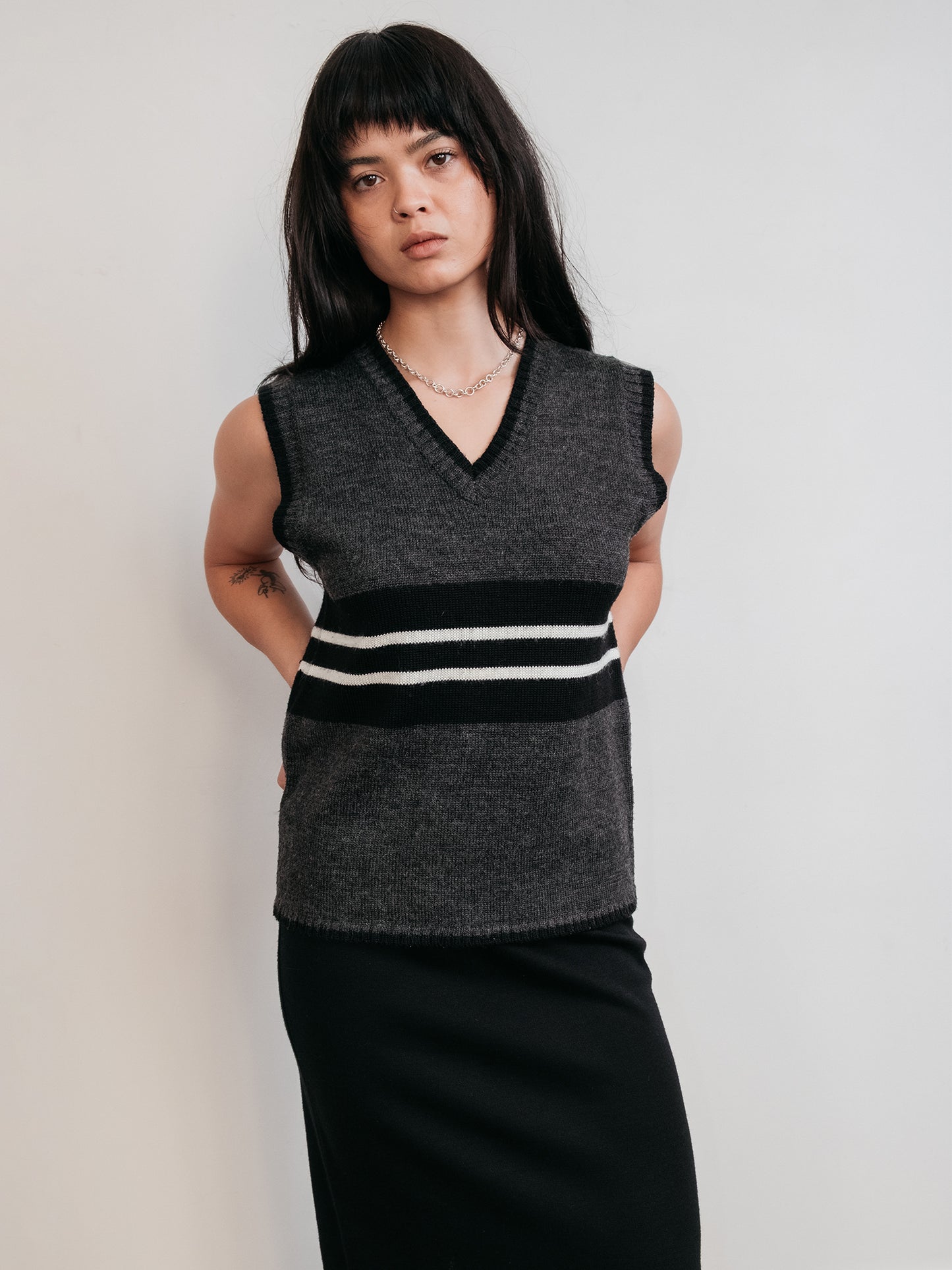 Retro Stripe Vest Black S-M