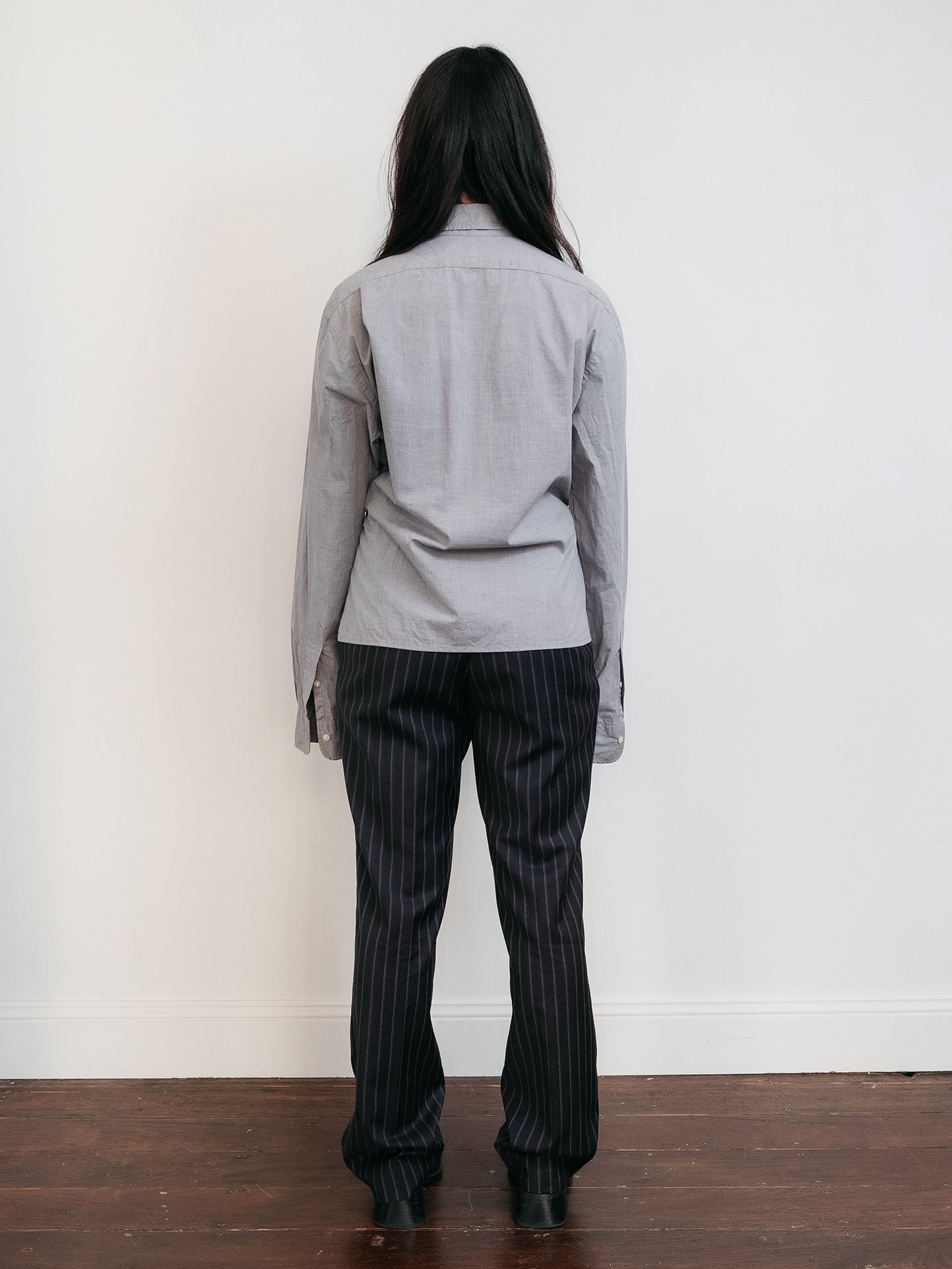 Wool Pinstripe Pantalon Charcoal 30"