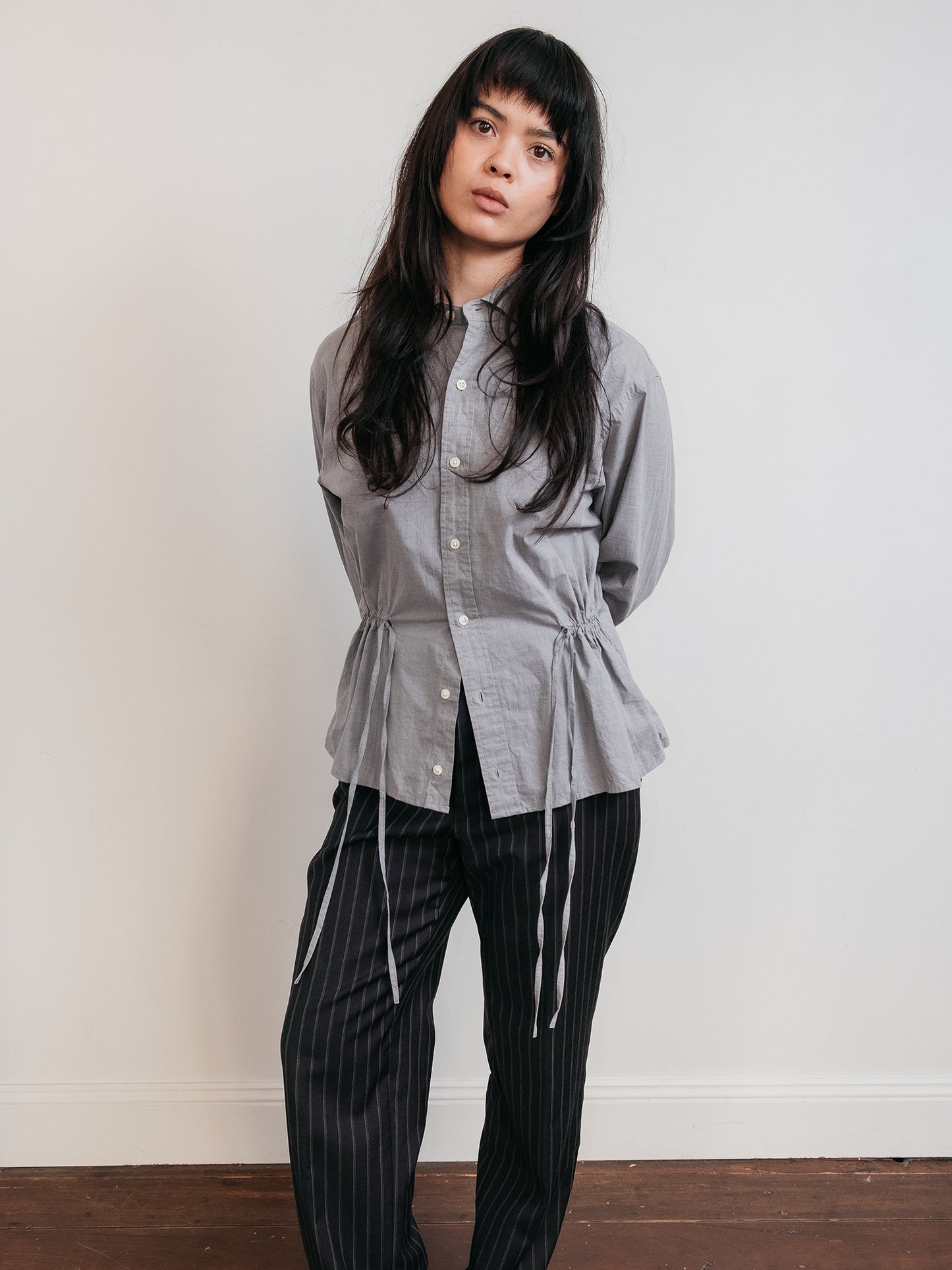 Wool Pinstripe Pantalon Charcoal 30"