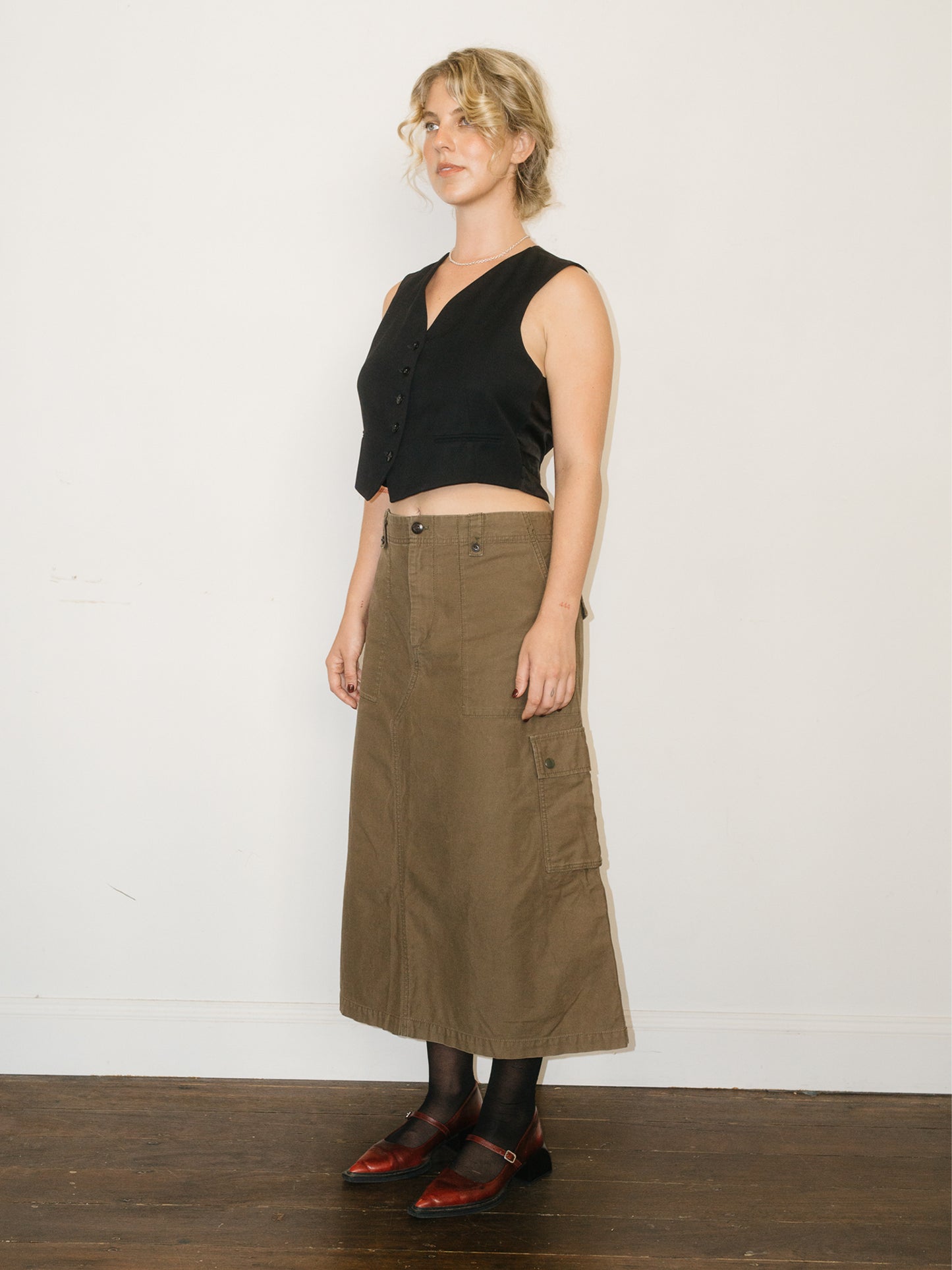 Cropped Wool Waistcoat Black M