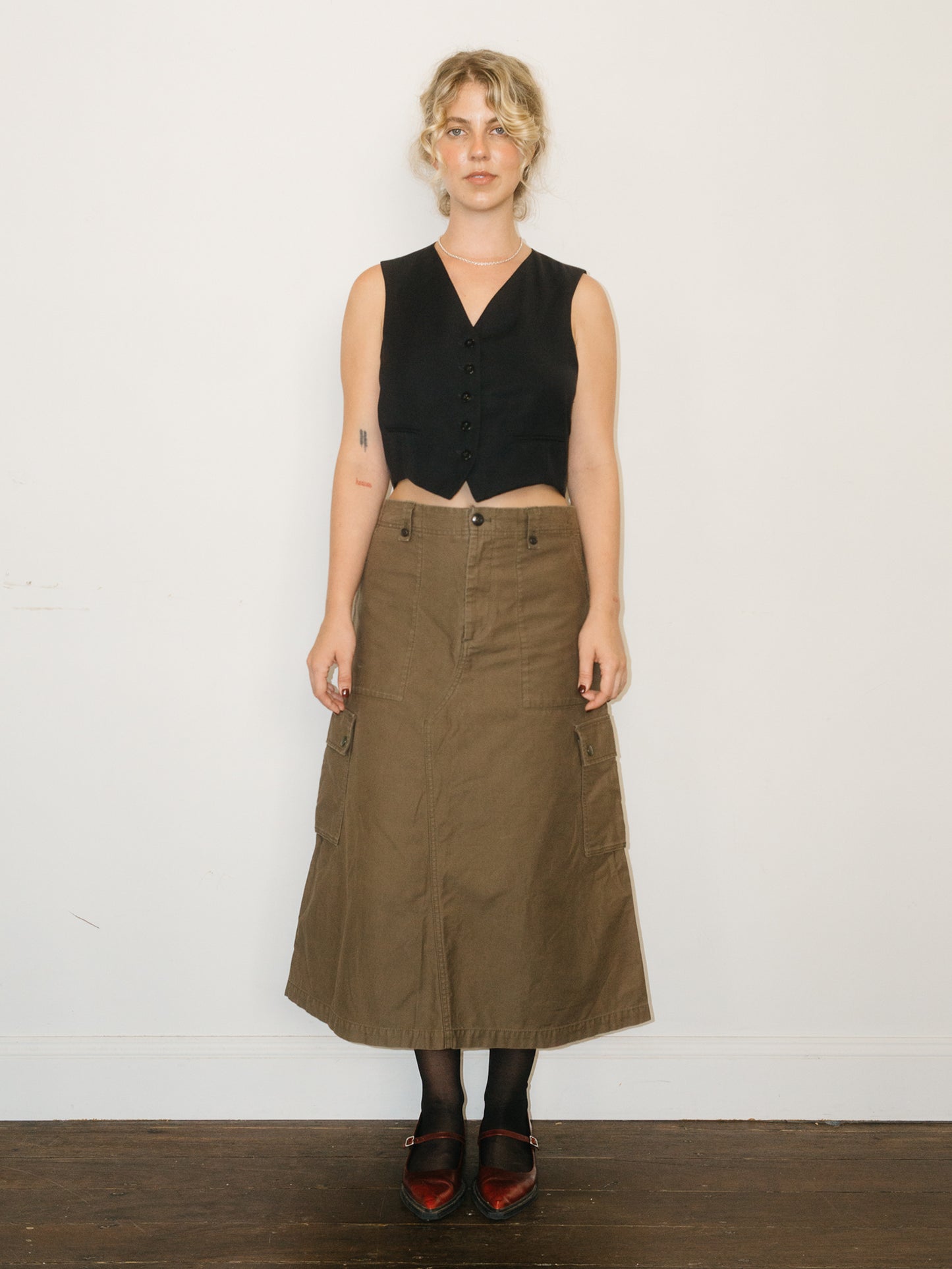 Cropped Wool Waistcoat Black M