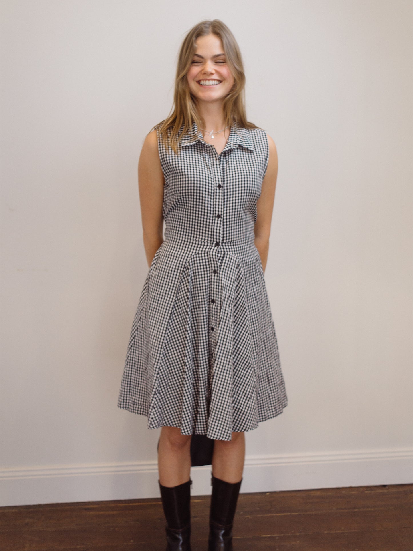 Picnic Tie Dress Houndstooth S-M
